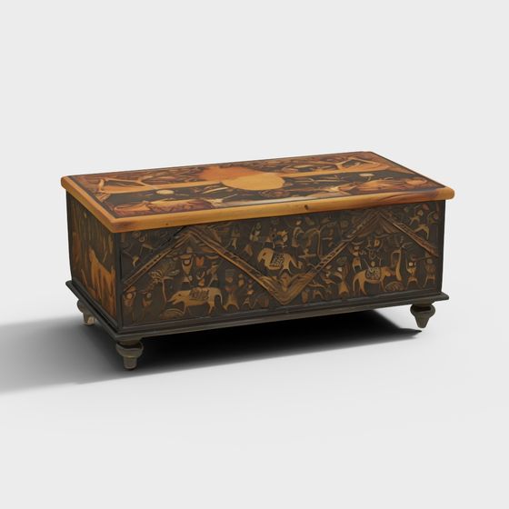 Antique Wooden Chest 3D model