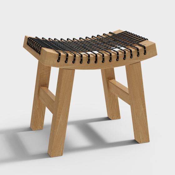 Wooden Woven Stool 3D model