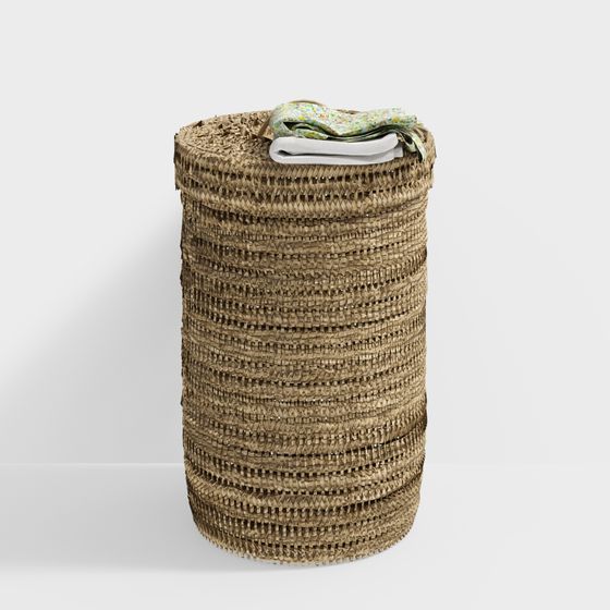 Natural Rattan Laundry Basket 3D model