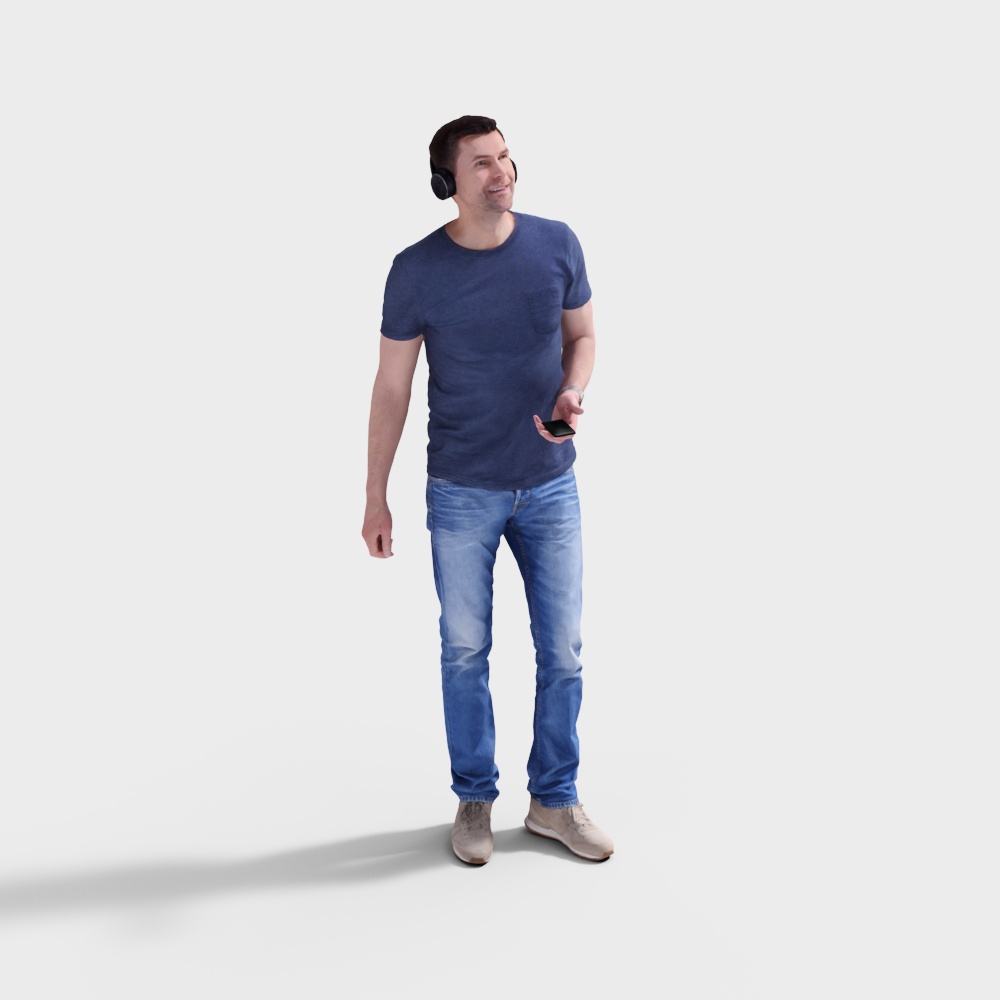 Stehender Mann hört Musik