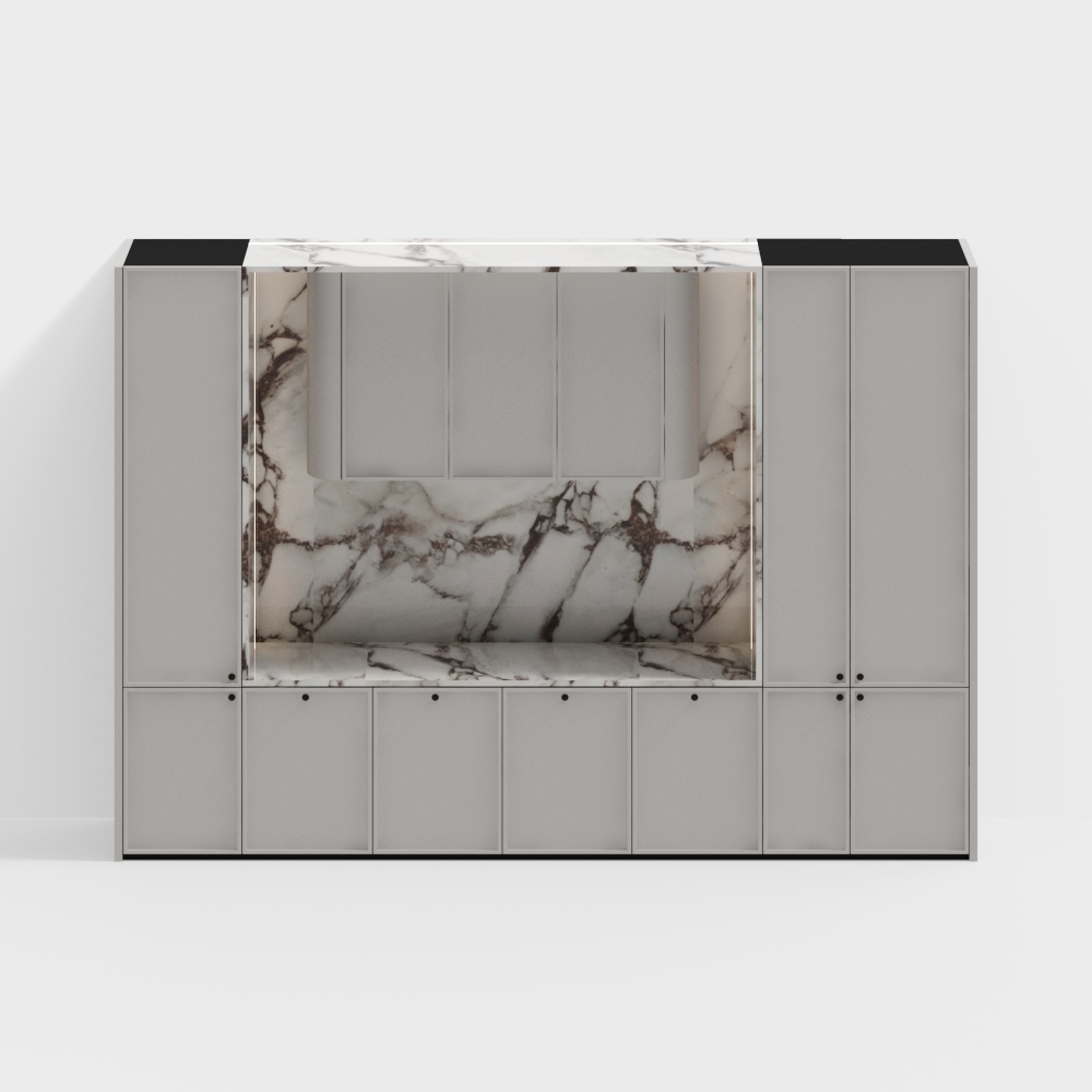 フレンチパネル入り玄関キャビネット