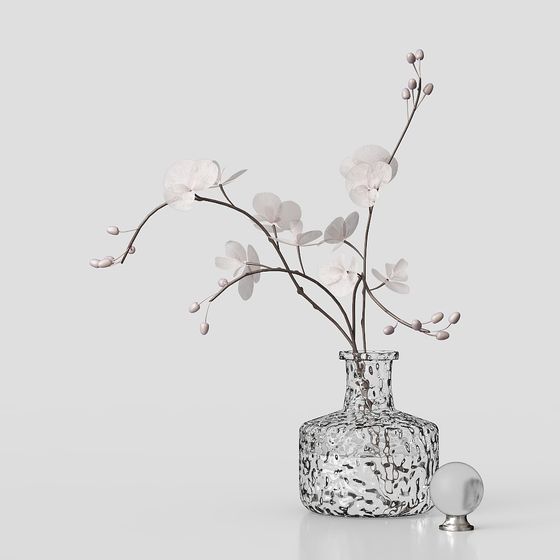 Artistic Glass Vase with Orchid 3D model for Modern Designs