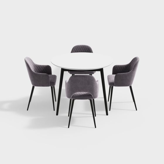 Elegant Low-Poly Dining Table and Chairs 3D model