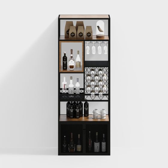 Stylish Low-Poly Wine Cabinet 3D Model