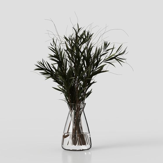 Glass Vase with Bamboo 3D model