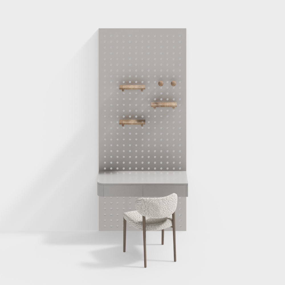 Современный белый настольный и стул с перфорированной доской