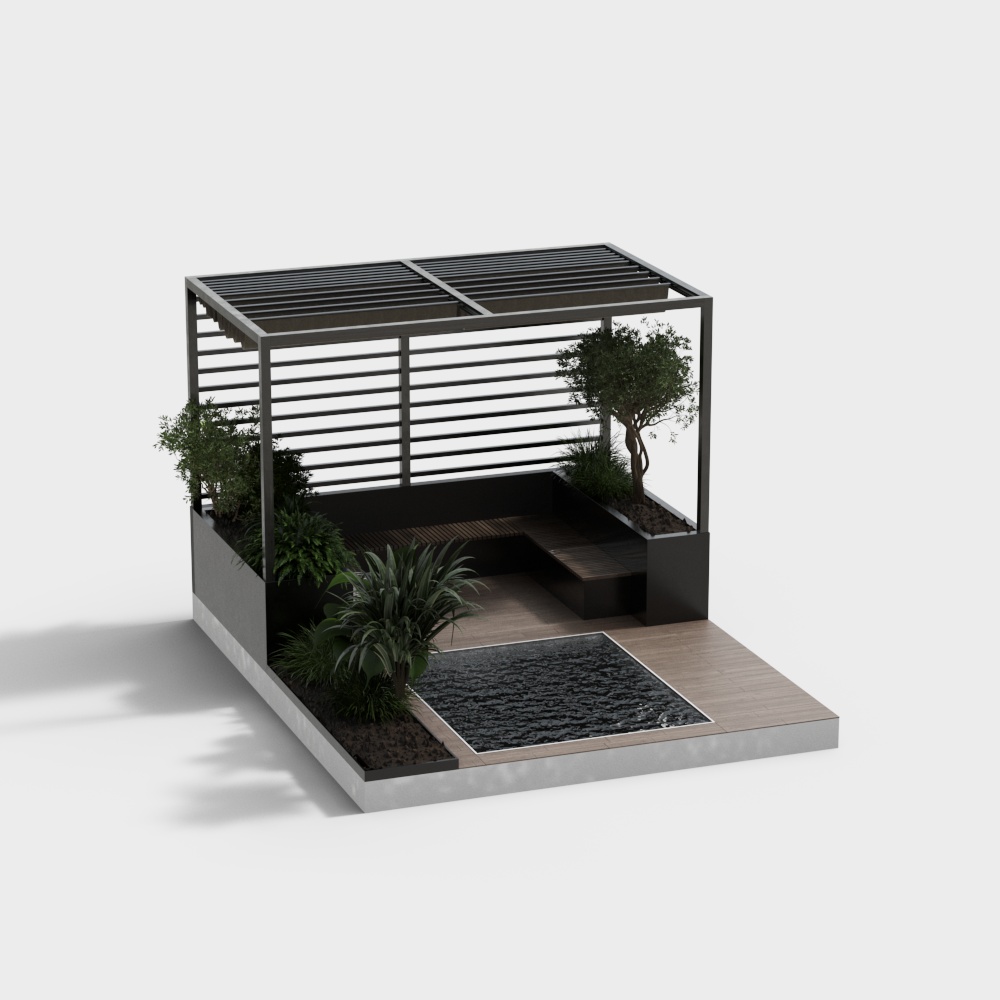 Landscape by Pool with Pergola and Rooftop Garden