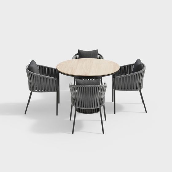 Modern Minimalist Outdoor Dining Table and Chair 3D model