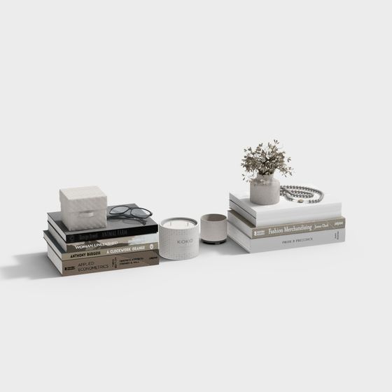 Bookshelf and Decorative Items 3D Model