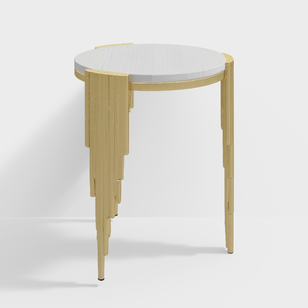Giove Marble & Iron Side Table in White and Gold Colour
