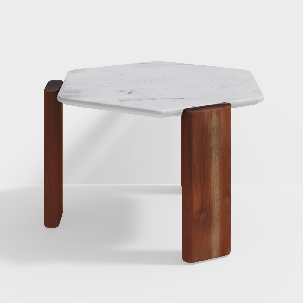 Hana Marble & Wood Center Table in White & Brown Color