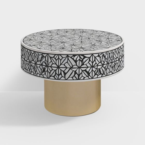 Ossein Iron Center Table in Black &amp; White Colour