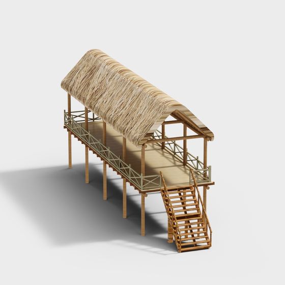 Tropical-Themed Wooden Pavilion 3D Model