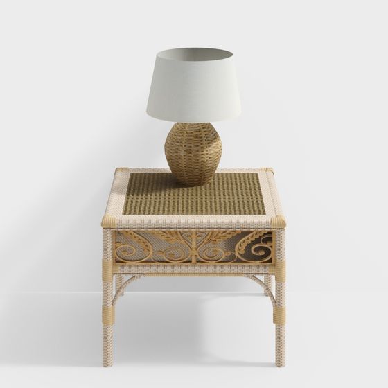 Elegant Rattan Side Table 3D model