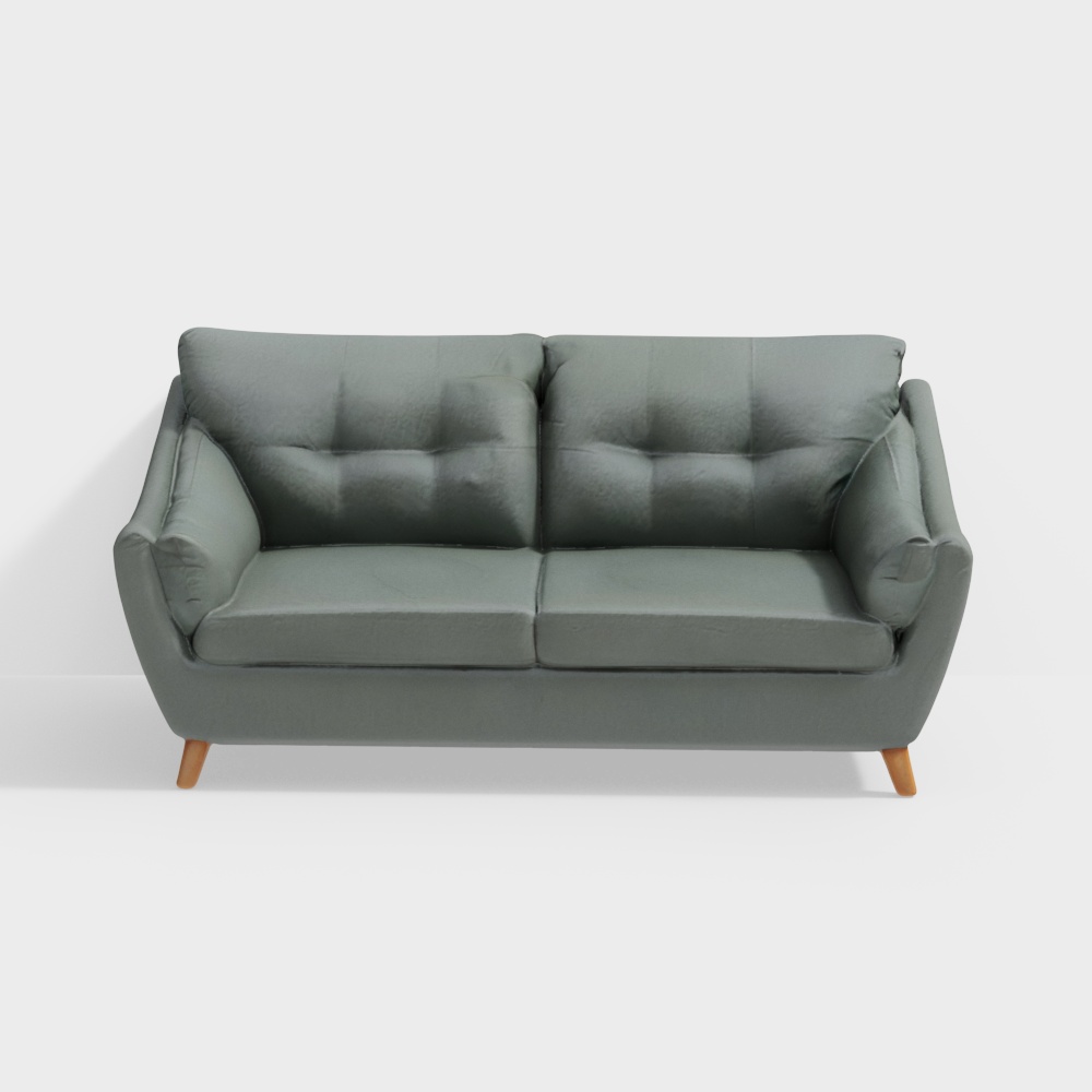 Elegant Minimalist Sofa 3D Model – Gray Fabric & Wood
