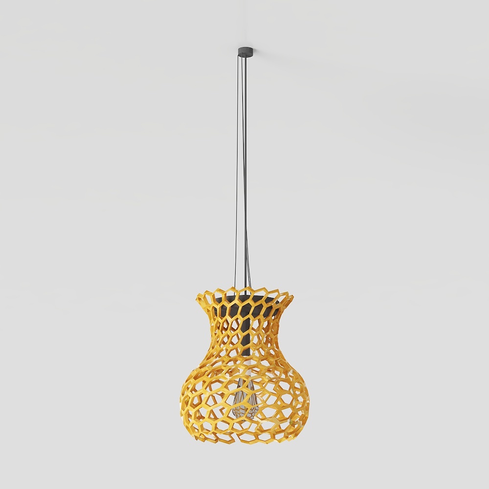 Geometric Honeycomb Pendant Light 3D Model – Golden Hex Design