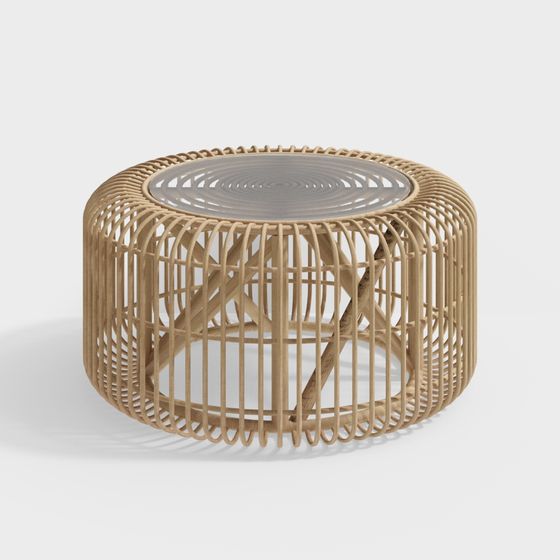 Elegant Round Wicker Table 3D model for Interiors