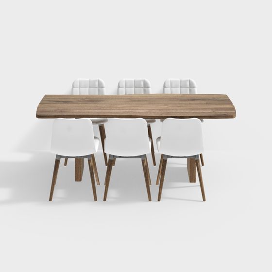 Wooden Dining Table and Chairs Set 3D model