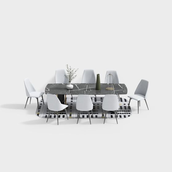 Urban Dining Table and Chairs Set 3D model