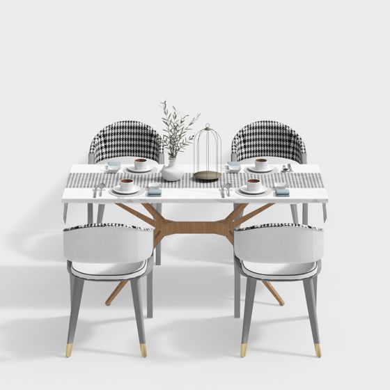 Chic Urban Dining Table and Chairs 3D model