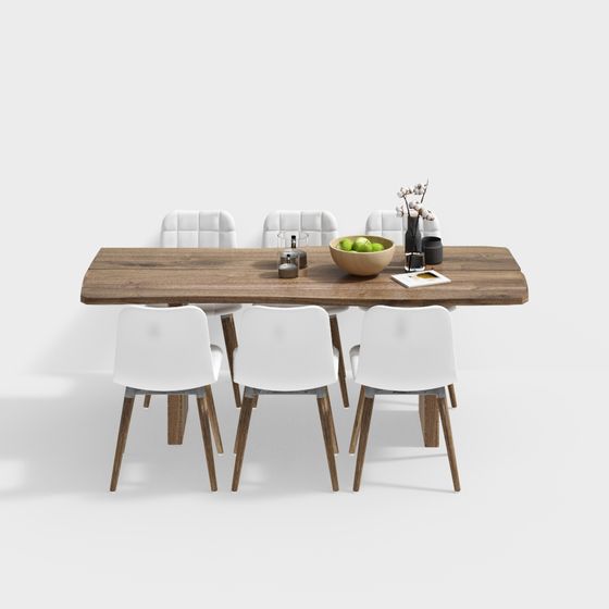 Stylish Nordic Dining Table and Chairs 3D model