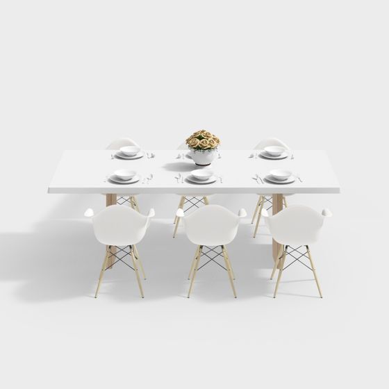 Minimalist 3D Dining Table and Chair Set