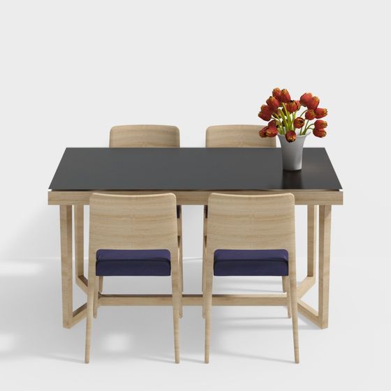 Modern Minimalist Dining Table and Chair Set 3D model