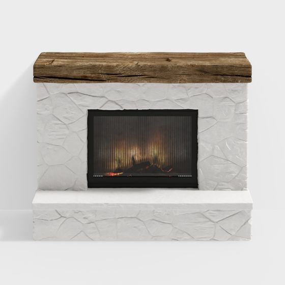 Charming Country Stone Fireplace 3D model