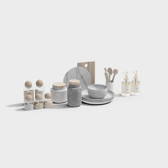 Minimalist Kitchenware Set 3D model for Creative Projects