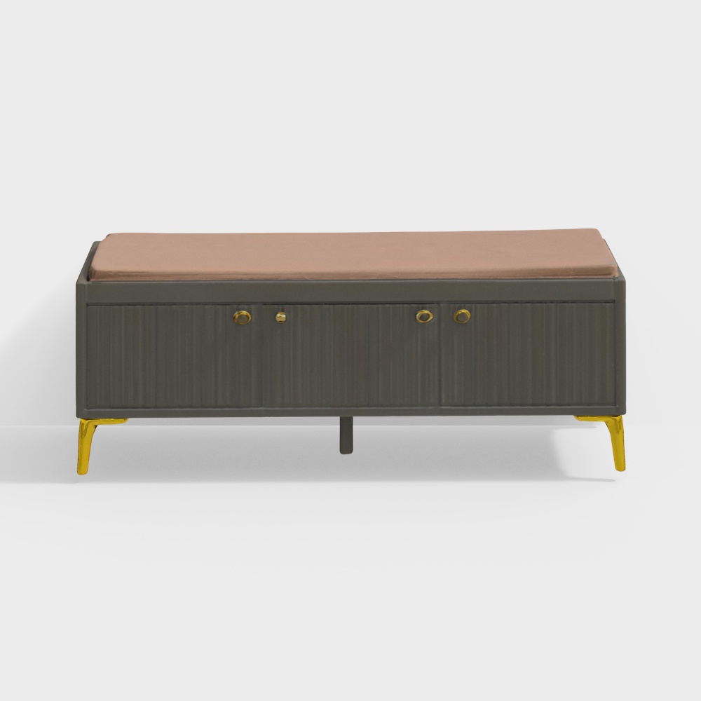 Fluted Shoe Cabinet with Leatherette Seat