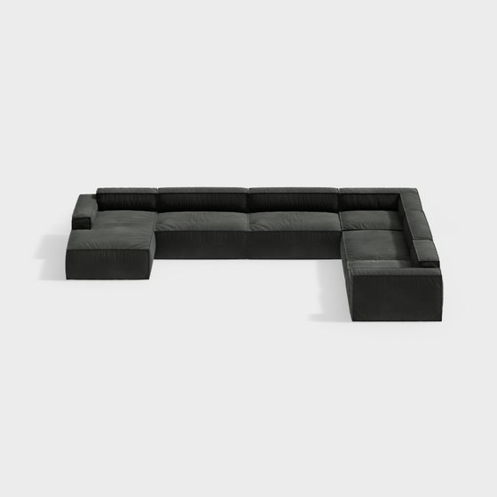 Stylish Black U-Shape Sofa 3D model for Modern Interiors