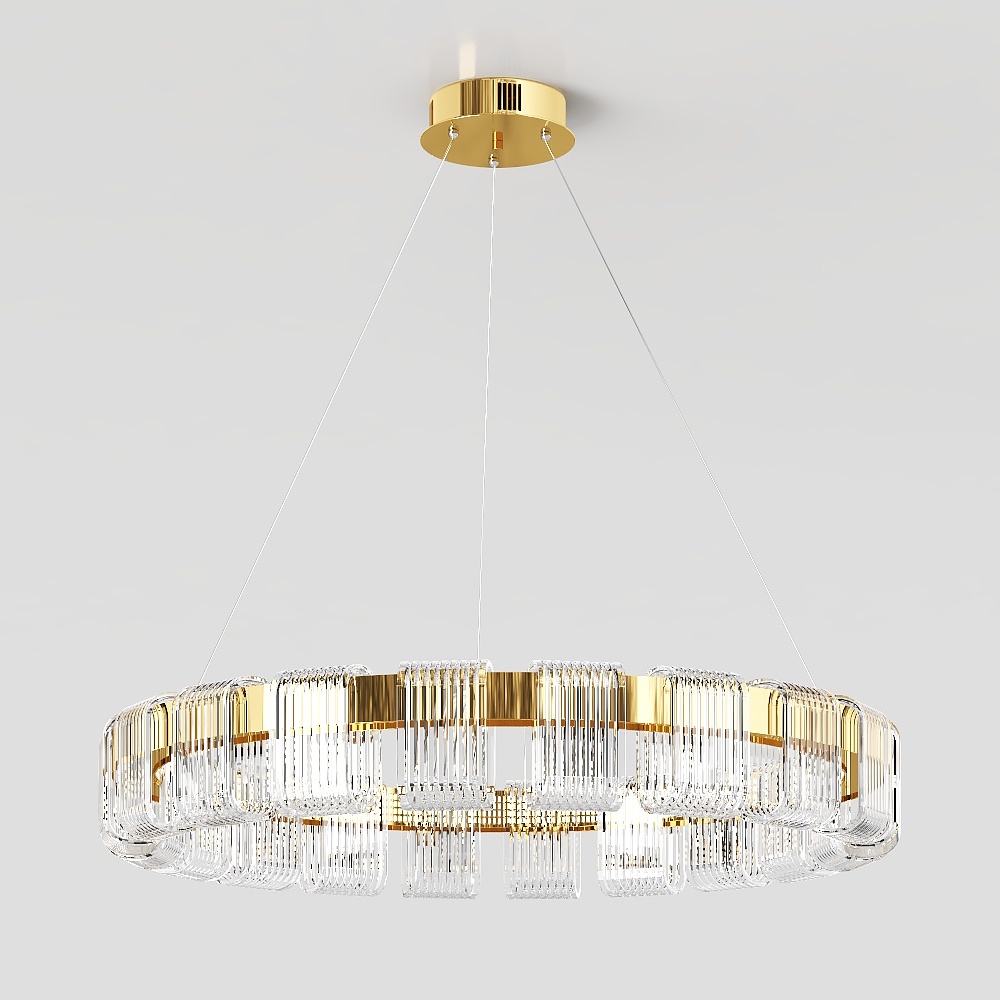 Elegant Low-Poly 3D Chandelier Model – Golden Crystal Design