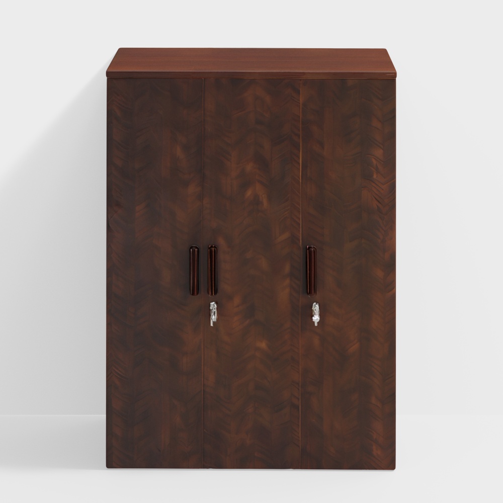 3-Door Wardrobe in Dark Cherry Finish