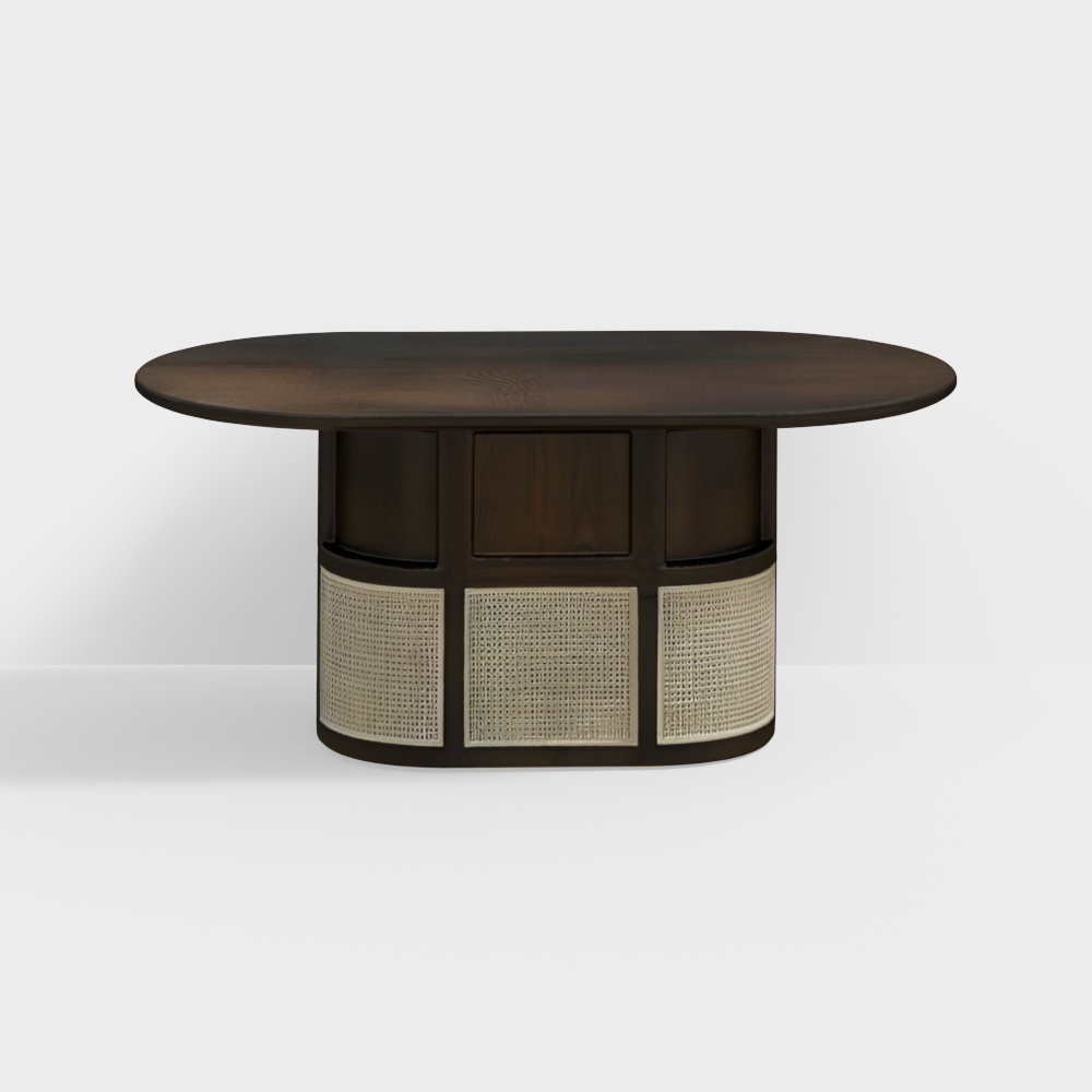 Round Table Master 3D Model – Wood and Woven Texture