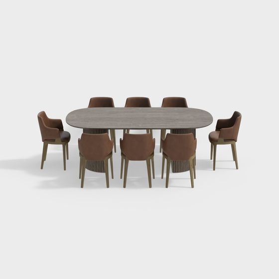 Modern Low-Polygon Round Table and Leather Chair 3D Model