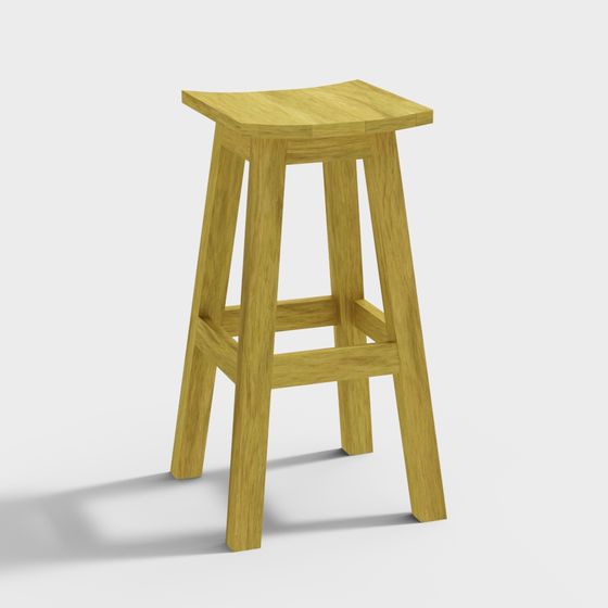 Stylish Wooden Bar Stool 3D Model