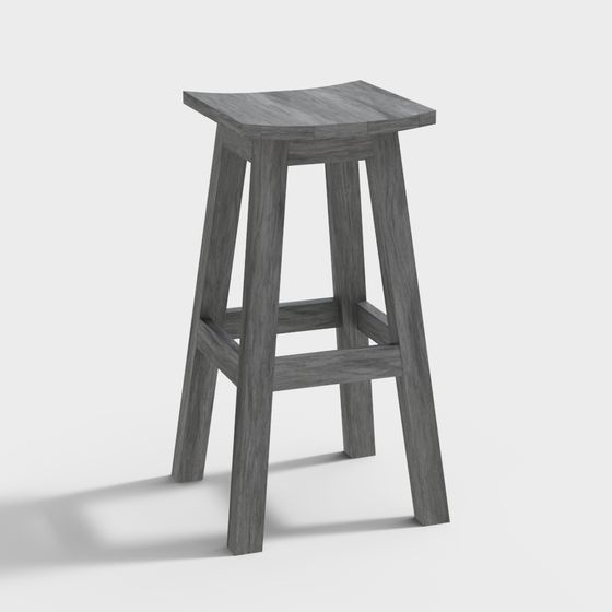 Stylish Wooden Bar Stool 3D model