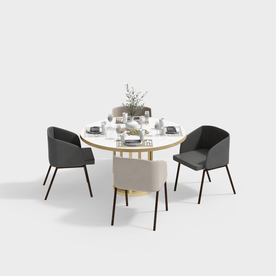 Low-Poly Round Table with Four Chairs 3D model