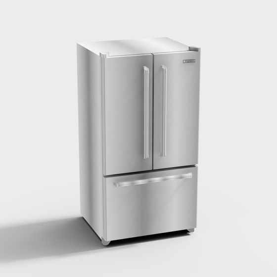 Stylish Stainless Steel French Door Refrigerator 3D model