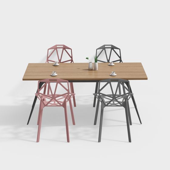 Geometric Dining Table and Chair Set 3D model