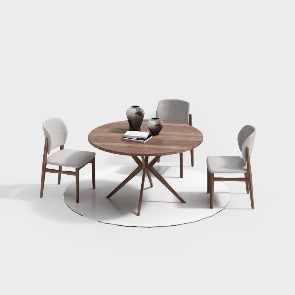 Round Table and Four Chairs Set 3D model