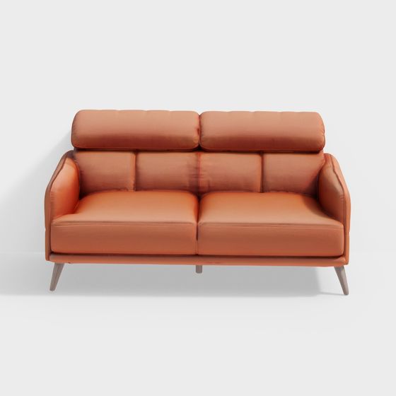 Chic Low-Poly Orange Leather Sofa 3D model for Modern Interiors