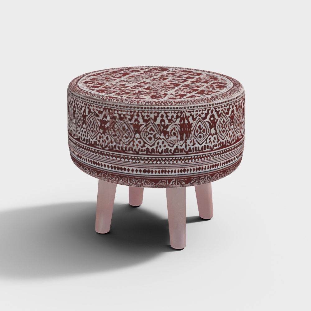 Tulum Printed Ottoman - Eva Maroon