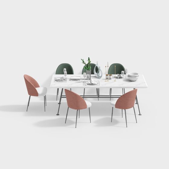 Elegant 3D Dining Table and Chair Set