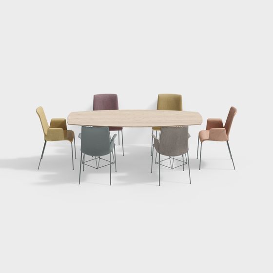 6-Person Conference Table and Colorful Chairs 3D model