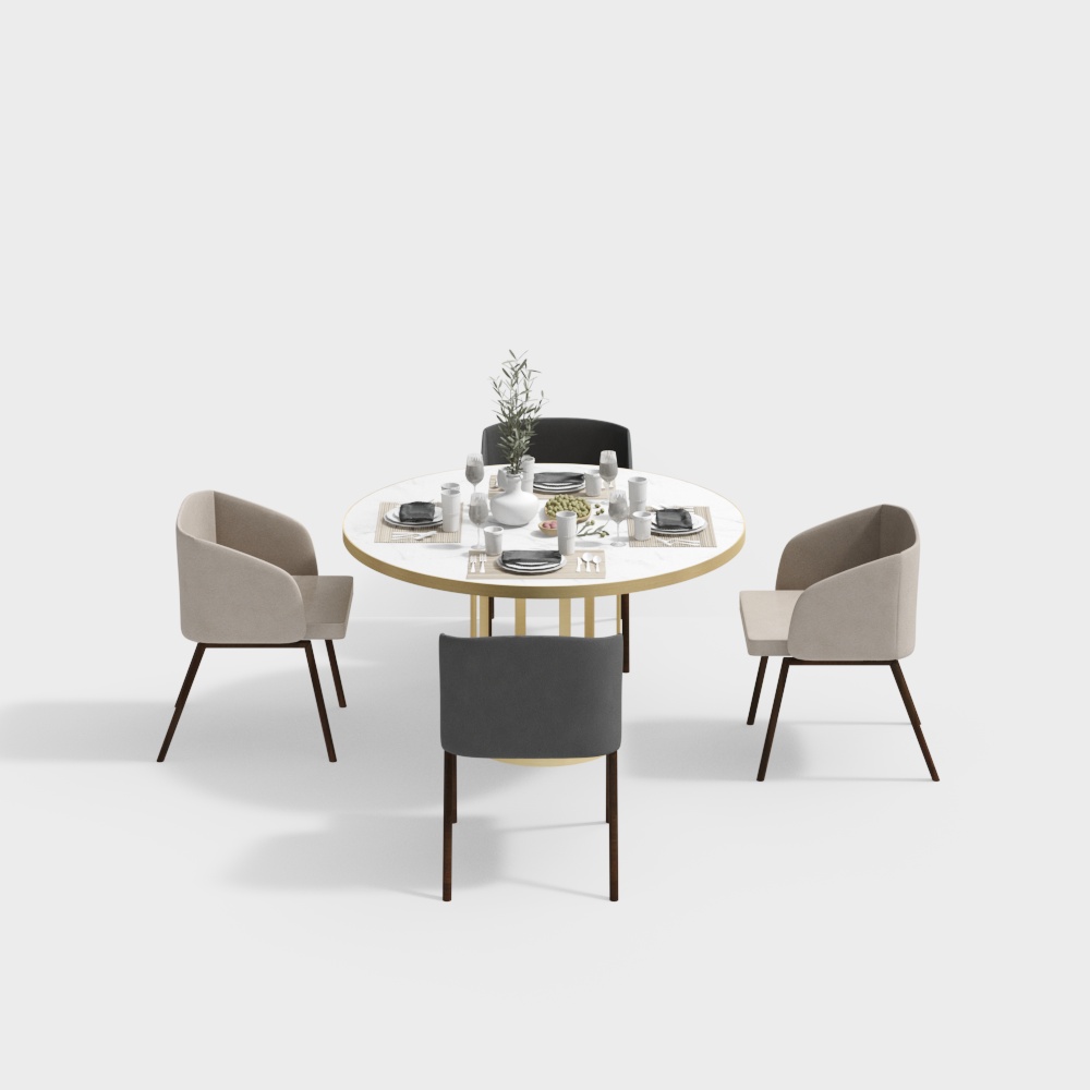Round Table with Four Chairs 3D model