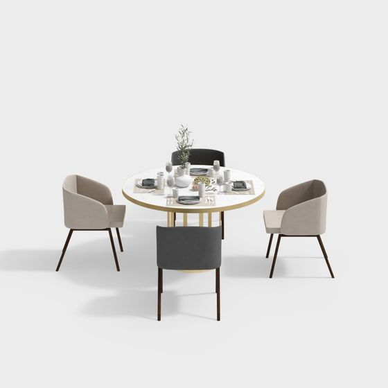 Round Table with Four Chairs 3D model