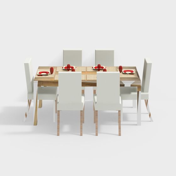 Modern Low Polygon Dining Table and Chairs 3D model