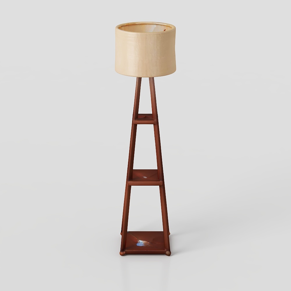 Tripod Wooden Storage Floor Lamp