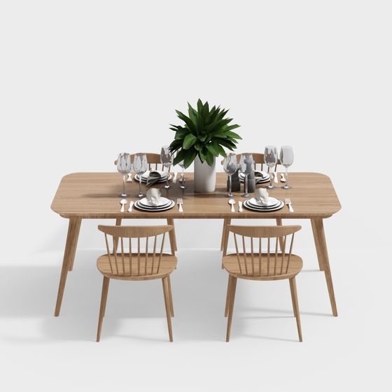 Minimalist 3D Dining Table and Chair Set